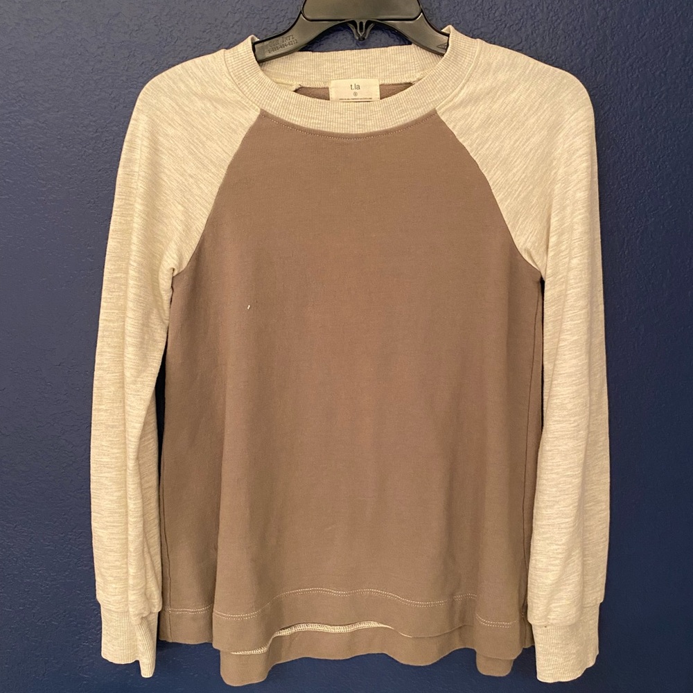 Anthropologie Brown and Cream Crew Neck Sweater